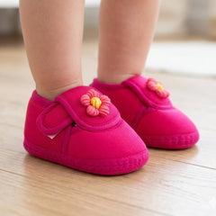 Baby Unisex Cotton Floral Pink,Yellow Velcro Booties-BT5368
