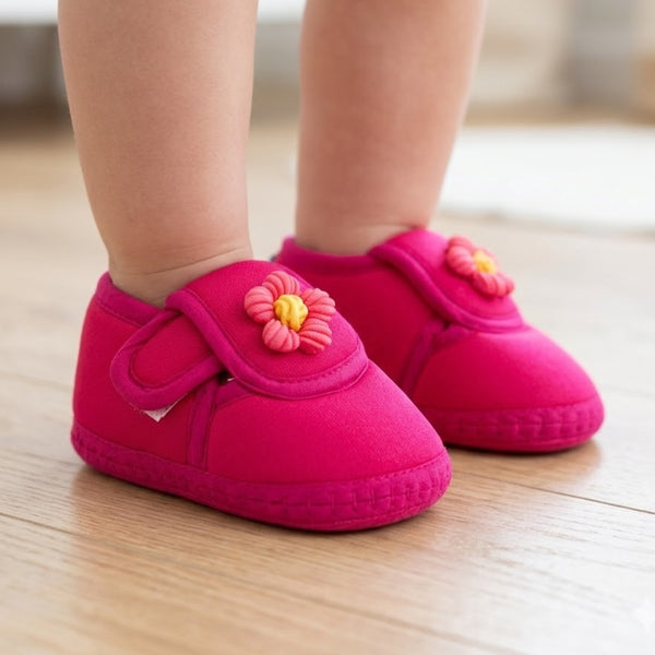 Baby Unisex Cotton Floral Pink,Yellow Velcro Booties-BT5368