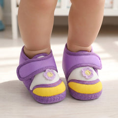 Baby Unisex Cotton Floral Purple,Yellow Velcro Booties-BT5369