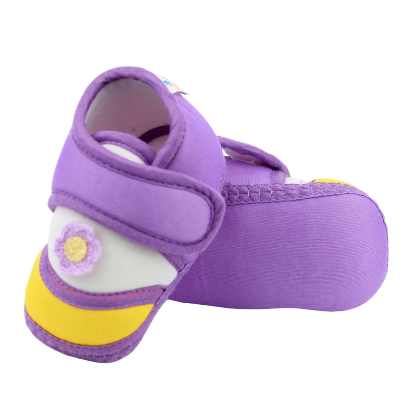 Baby Unisex Cotton Floral Purple,Yellow Velcro Booties-BT5369