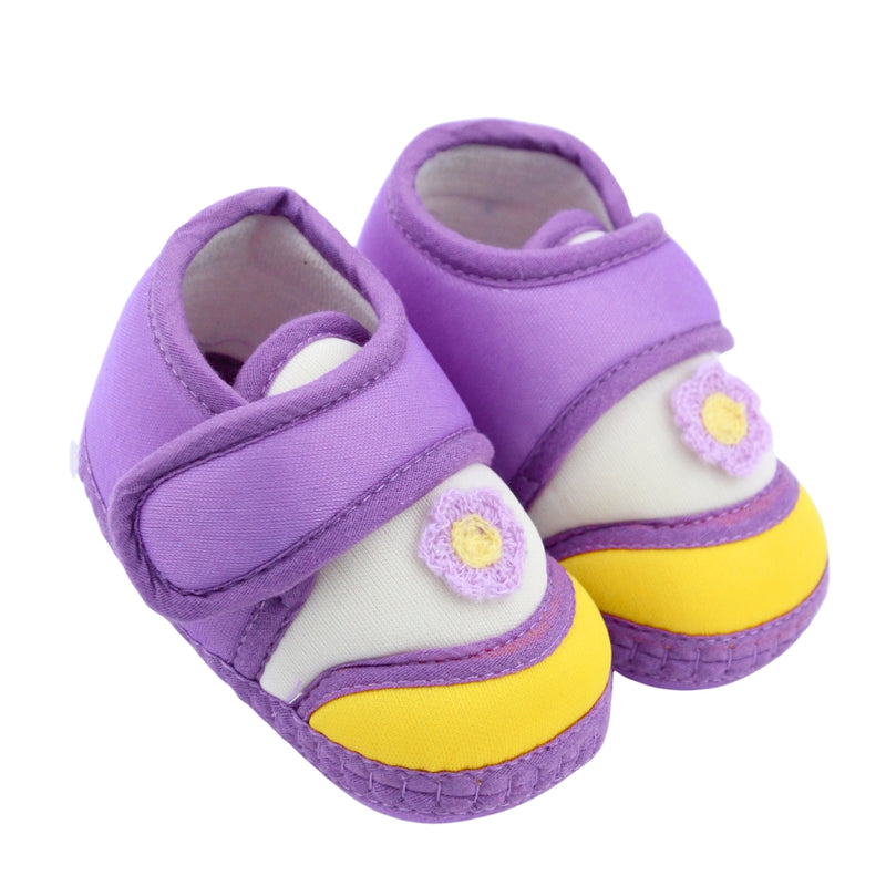 Baby Unisex Cotton Floral Purple,Yellow Velcro Booties-BT5369