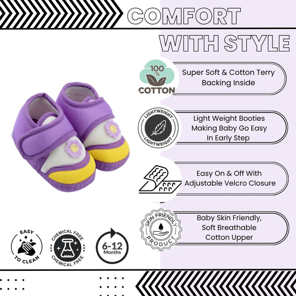 Baby Unisex Cotton Floral Purple,Yellow Velcro Booties-BT5369