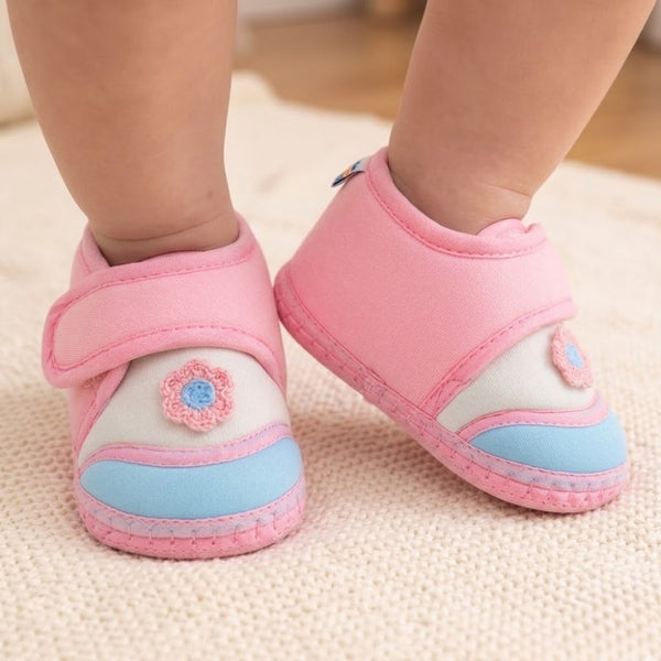 Baby Unisex Cotton Floral Pink,Blue Velcro Booties-BT5370