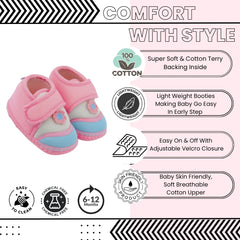 Baby Unisex Cotton Floral Pink,Blue Velcro Booties-BT5370