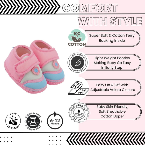 Baby Unisex Cotton Floral Pink,Blue Velcro Booties-BT5370