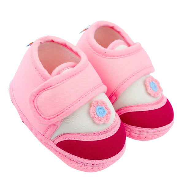 Baby Unisex Cotton Floral Pink Velcro Booties-BT5371