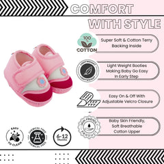 Baby Unisex Cotton Floral Pink Velcro Booties-BT5371