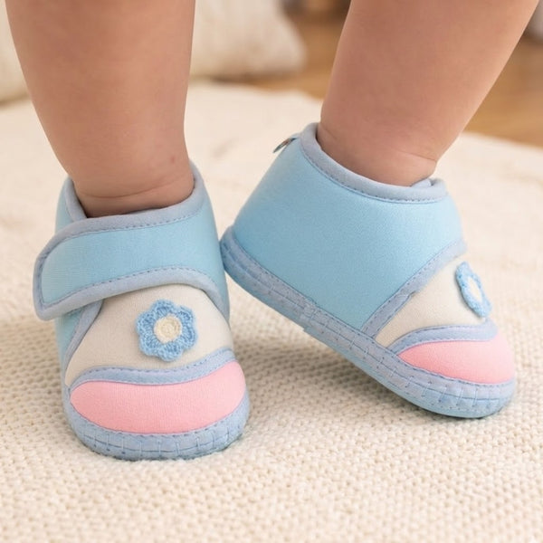 Baby Unisex Cotton Floral Blue,Pink Velcro Booties-BT5372