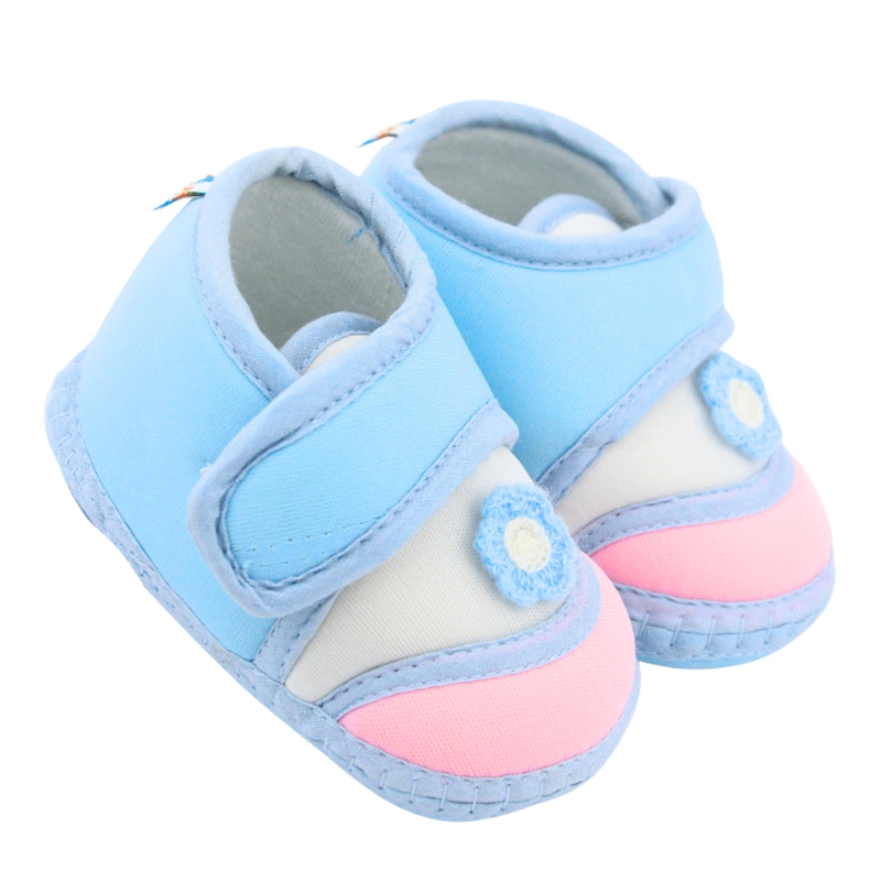 Baby Unisex Cotton Floral Blue,Pink Velcro Booties-BT5372
