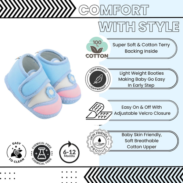 Baby Unisex Cotton Floral Blue,Pink Velcro Booties-BT5372