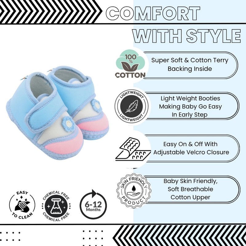 Baby Unisex Cotton Floral Blue,Pink Velcro Booties-BT5372