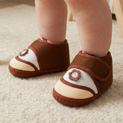 Baby Unisex Cotton Floral Brown,Cream Velcro Booties-BT5373