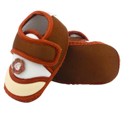 Baby Unisex Cotton Floral Brown,Cream Velcro Booties-BT5373