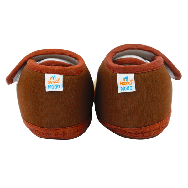Baby Unisex Cotton Floral Brown,Cream Velcro Booties-BT5373