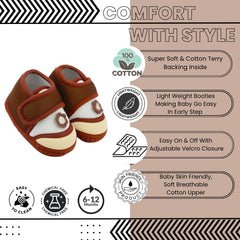 Baby Unisex Cotton Floral Brown,Cream Velcro Booties-BT5373