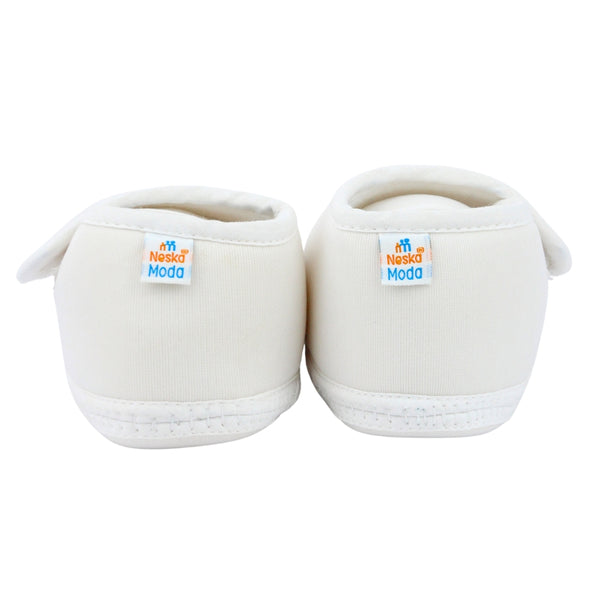 Baby Unisex Cotton Floral White,Brown Velcro Booties-BT5374