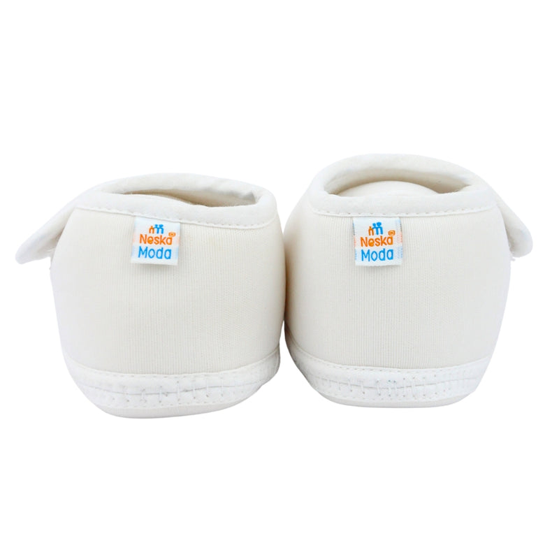 Baby Unisex Cotton Floral White,Brown Velcro Booties-BT5374