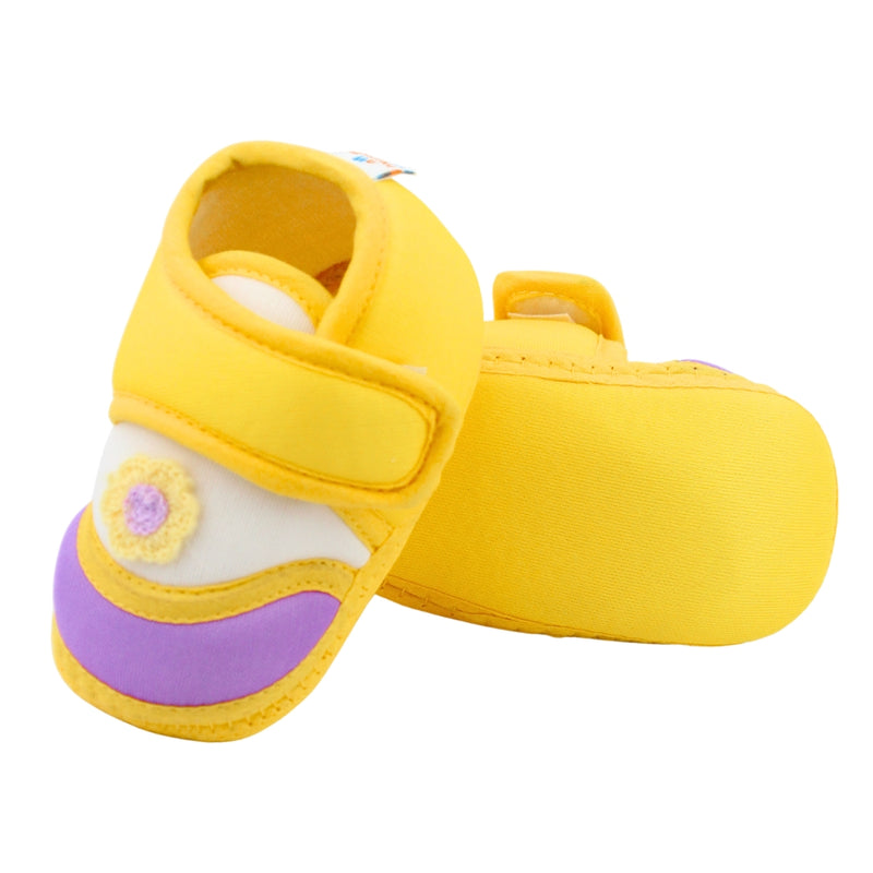 Baby Unisex Cotton Floral Yellow,Purple Velcro Booties-BT5375