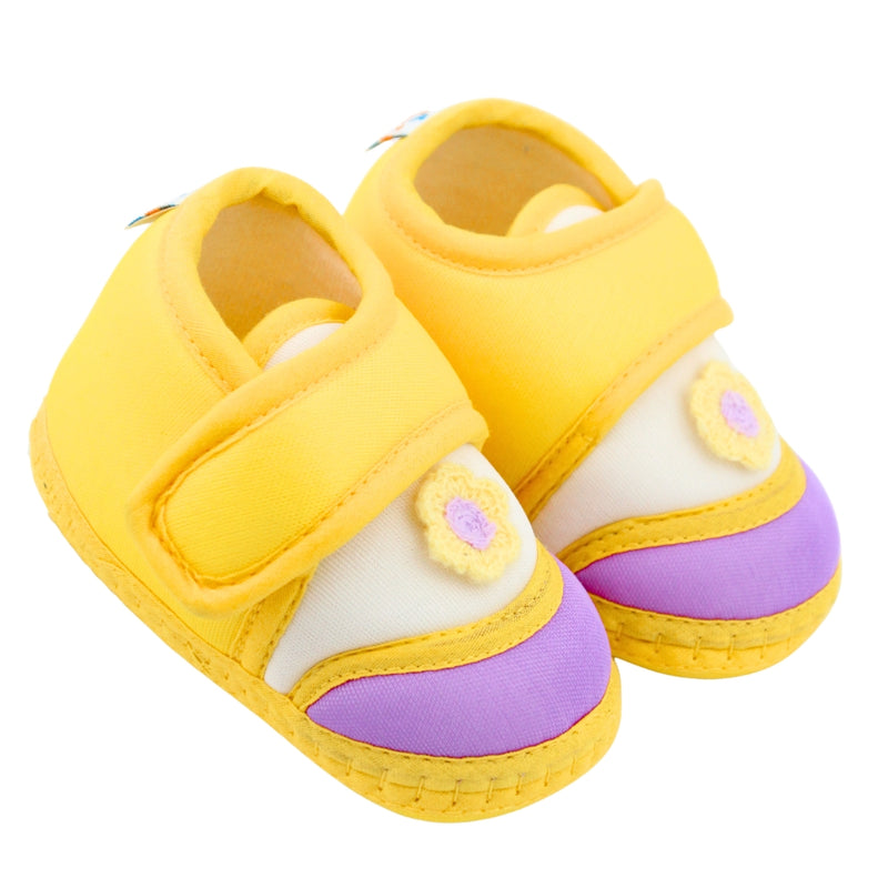 Baby Unisex Cotton Floral Yellow,Purple Velcro Booties-BT5375