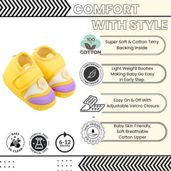 Baby Unisex Cotton Floral Yellow,Purple Velcro Booties-BT5375