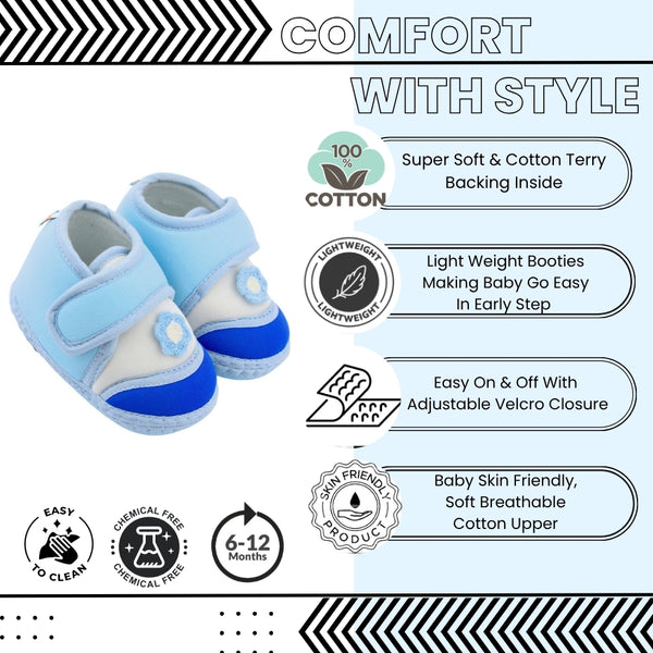 Baby Unisex Cotton Floral Blue Velcro Booties-BT5376