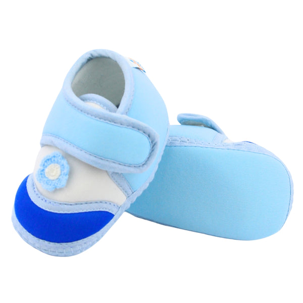Baby Unisex Cotton Floral Blue Velcro Booties-BT5376