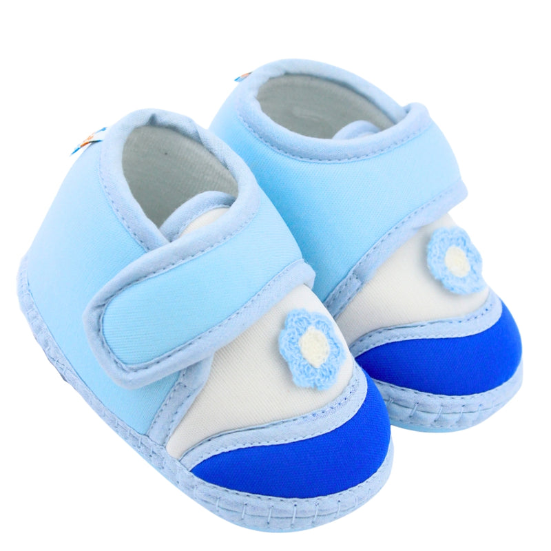 Baby Unisex Cotton Floral Blue Velcro Booties-BT5376