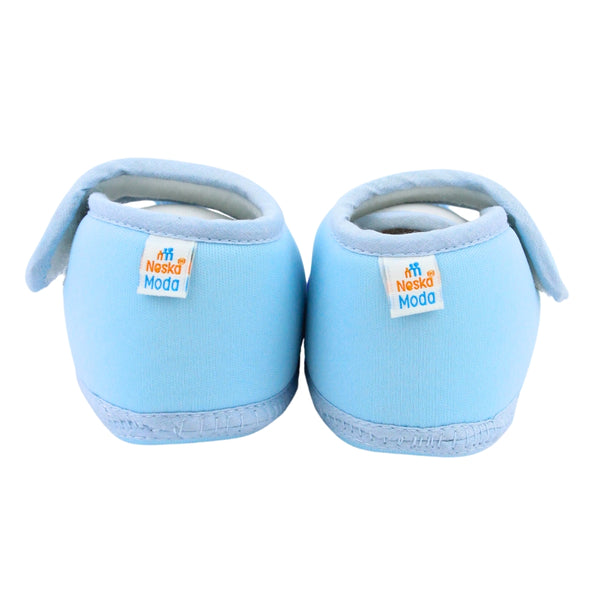 Baby Unisex Cotton Floral Blue Velcro Booties-BT5376