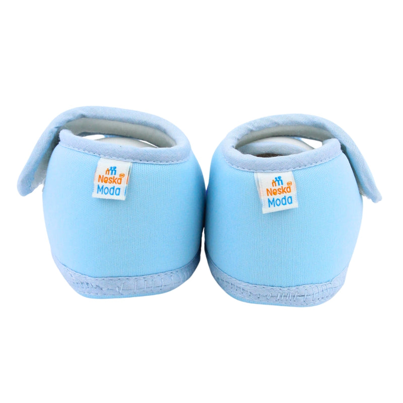 Baby Unisex Cotton Floral Blue Velcro Booties-BT5376