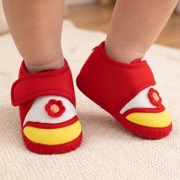 Baby Unisex Cotton Floral Red,Yellow Velcro Booties-BT5377