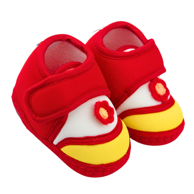 Baby Unisex Cotton Floral Red,Yellow Velcro Booties-BT5377