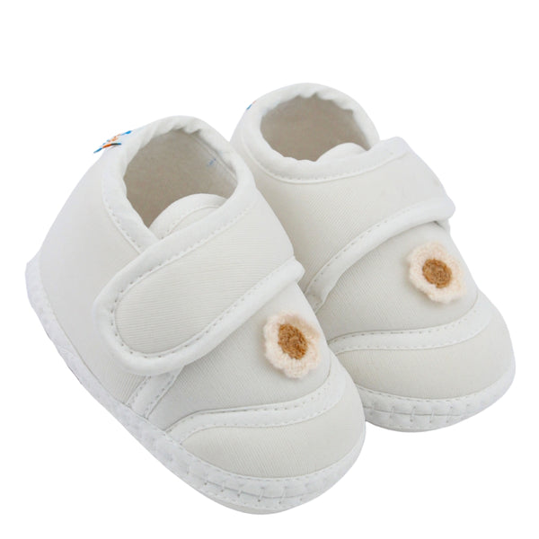 Baby Unisex Cotton Floral White Velcro Booties-BT5378