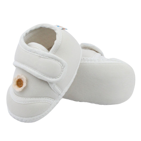 Baby Unisex Cotton Floral White Velcro Booties-BT5378