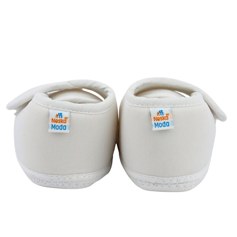 Baby Unisex Cotton Floral White Velcro Booties-BT5378