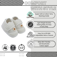 Baby Unisex Cotton Floral White Velcro Booties-BT5378