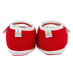 Baby Unisex Cotton Floral White,Red Velcro Booties-BT5379