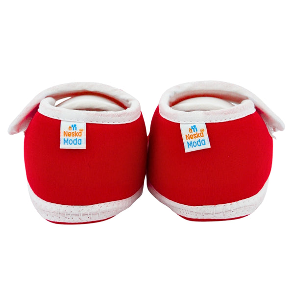 Baby Unisex Cotton Floral White,Red Velcro Booties-BT5379