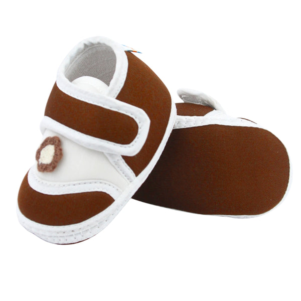 Baby Unisex Cotton Floral Brown Velcro Booties-BT5380