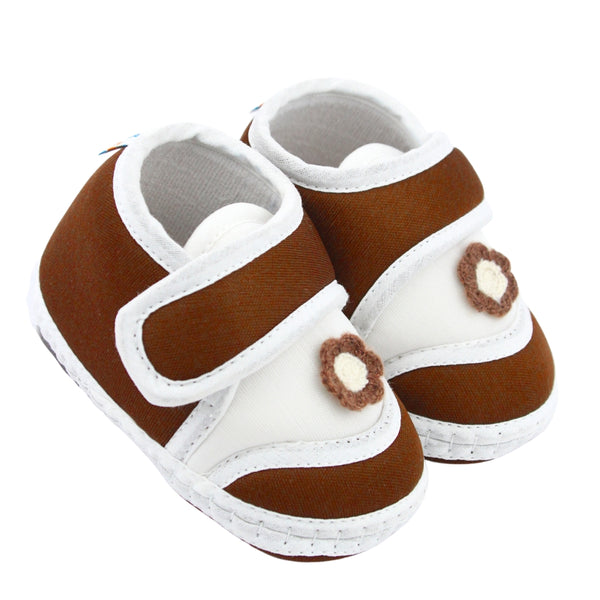 Baby Unisex Cotton Floral Brown Velcro Booties-BT5380