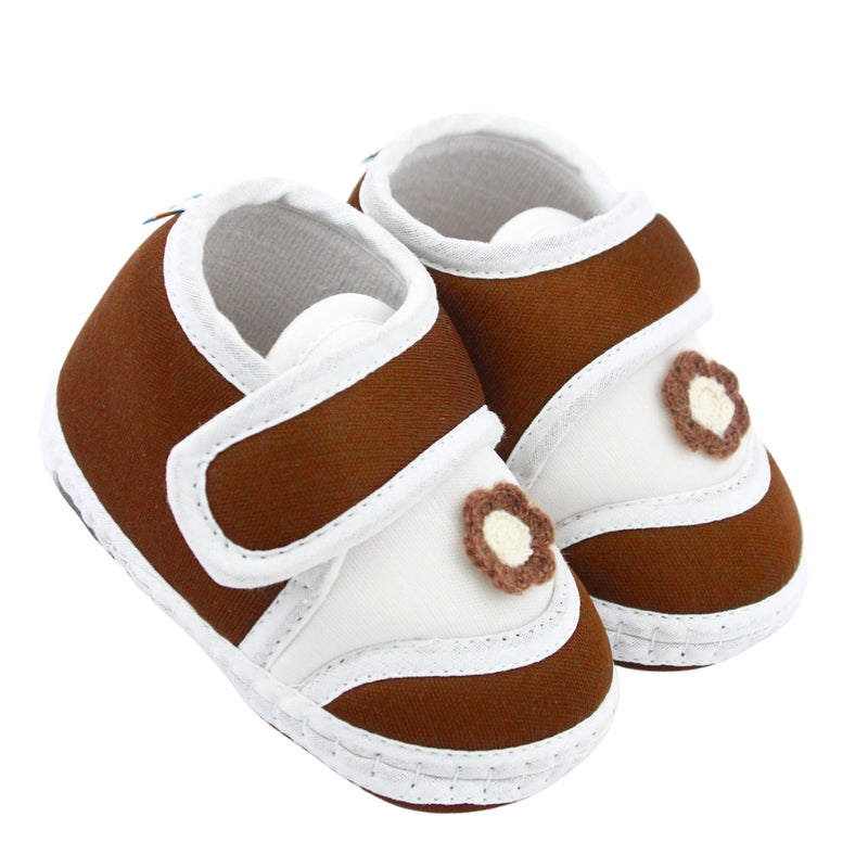 Baby Unisex Cotton Floral Brown Velcro Booties-BT5380