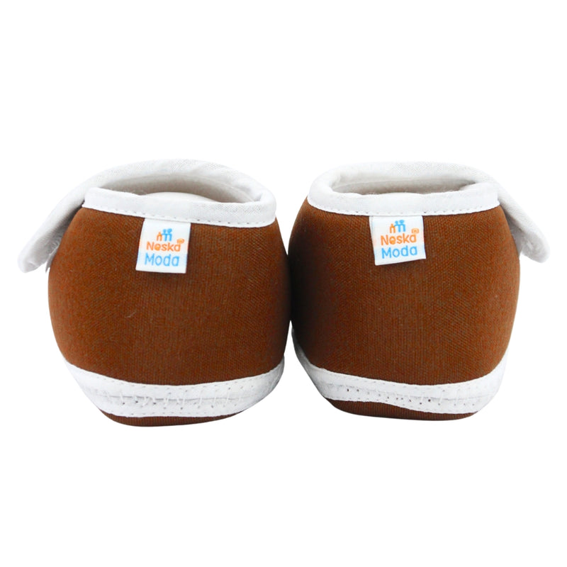 Baby Unisex Cotton Floral Brown Velcro Booties-BT5380