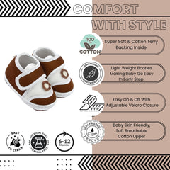 Baby Unisex Cotton Floral Brown Velcro Booties-BT5380