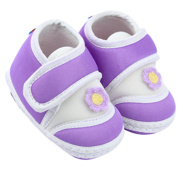 Baby Unisex Cotton Floral Purple Velcro Booties-BT5381