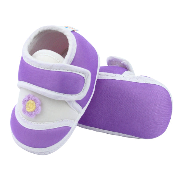 Baby Unisex Cotton Floral Purple Velcro Booties-BT5381