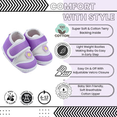 Baby Unisex Cotton Floral Purple Velcro Booties-BT5381