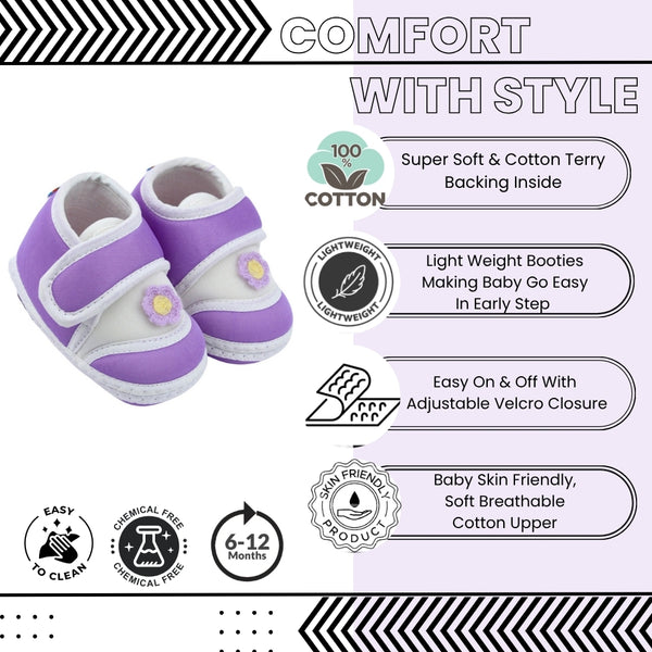 Baby Unisex Cotton Floral Purple Velcro Booties-BT5381
