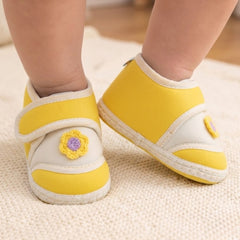 Baby Unisex Cotton Floral Yellow Velcro Booties-BT5382