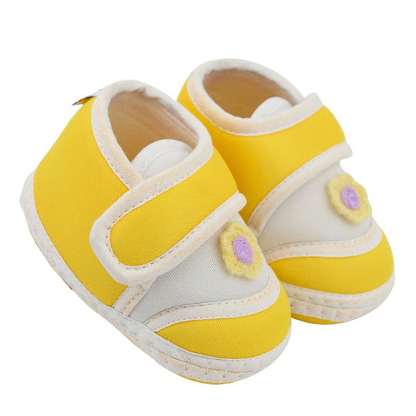 Baby Unisex Cotton Floral Yellow Velcro Booties-BT5382