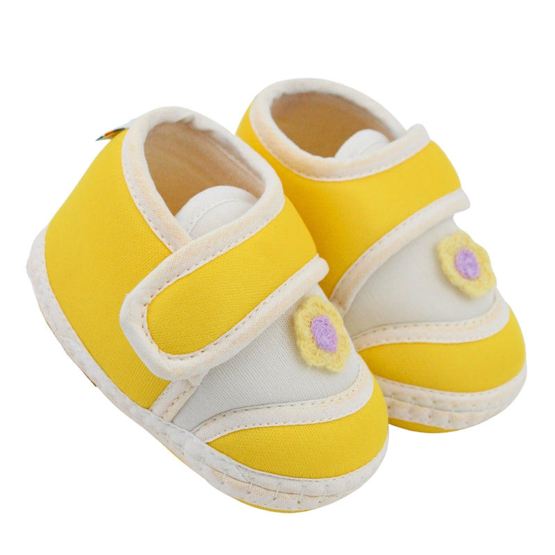 Baby Unisex Cotton Floral Yellow Velcro Booties-BT5382