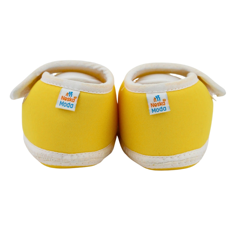 Baby Unisex Cotton Floral Yellow Velcro Booties-BT5382